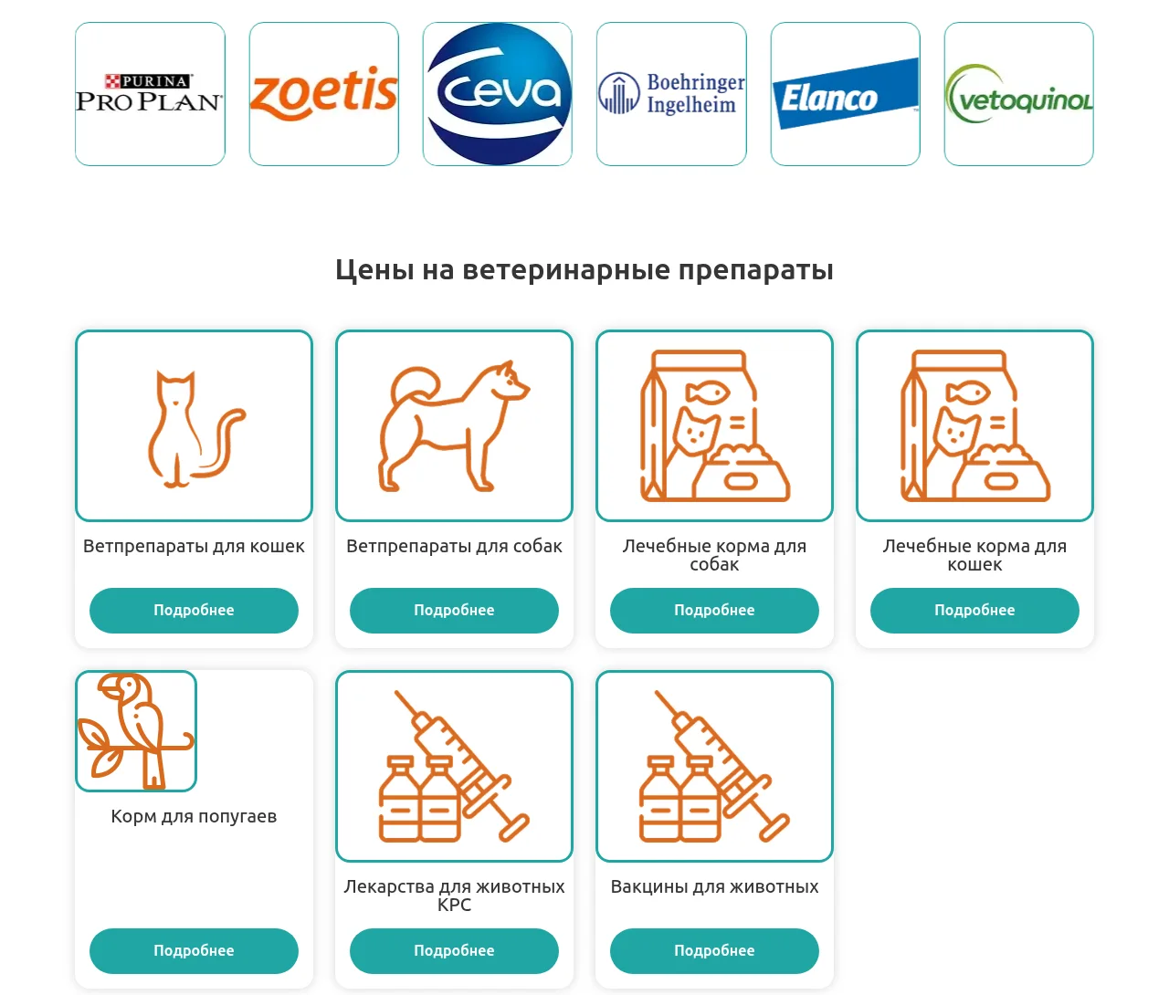Коммерческие факторы сайта vet-preparaty.ru: категории ветеринарных препаратов
