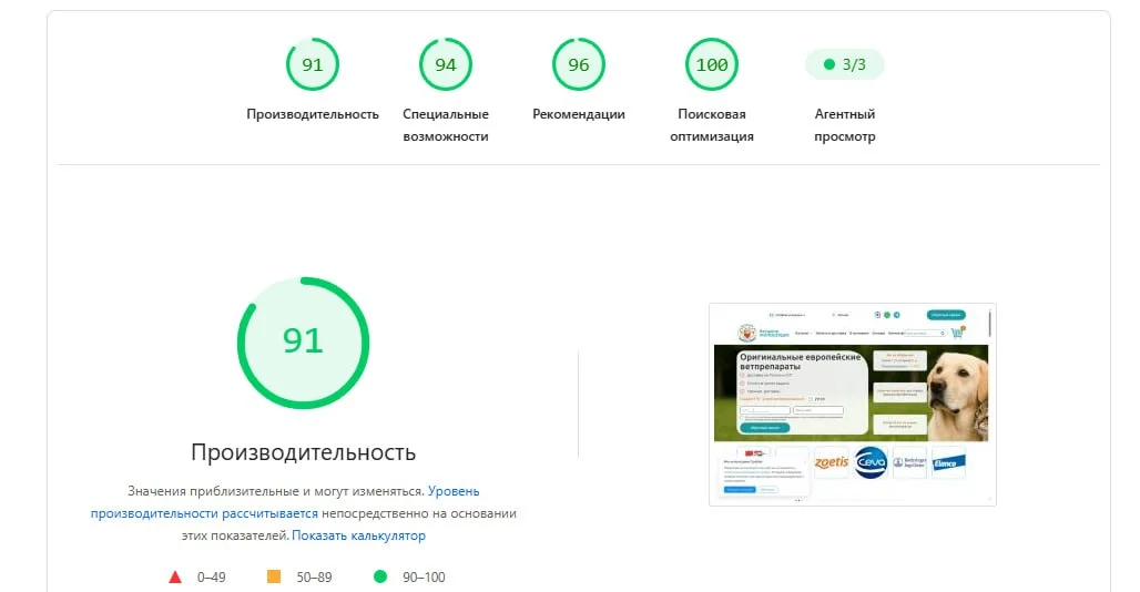 Проверка PageSpeed для сайта vet-preparaty.ru